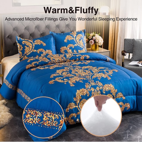 Comforter Set, Modern Luxury Design Hotel Style with Pillow Cases Blue King - Picture 2 of 6